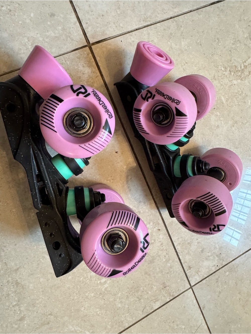 Roller Derby Pink Roller Skate Trucks & Wheels Set